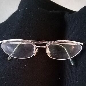 CHANEL Silver Metal Rim Oval Glasses
